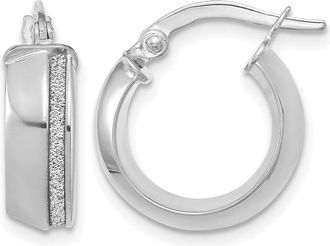 Diamond2Deal 14K White Gold Polished Glitter Infused Hoop Earrings