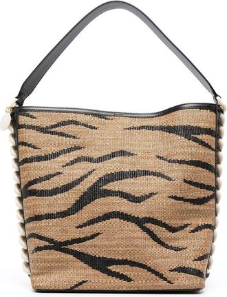 Stella McCartney tiger stripe raffia tote bag - women - Cotton/Polyester/Polyamide/Polyurethane/Polyamide/Polyurethane - One Size - Brown