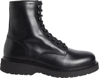 Calvin Klein Black Smooth Leather Rugged Sole Lace-Up Ankle Boots