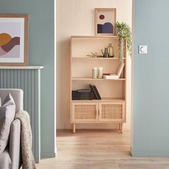 Sweeek Woven Rattan Bookcase With Storage Cupboard in Light Brown