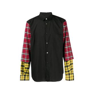 Comme Des Gar&ccedil;ons Black Cotton Pattern Mens Shirt