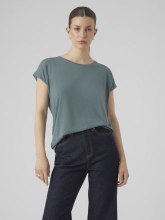 Vero Moda Rundhalsshirt VERO MODA VMAVA PLAIN SS TOP GAJRS NOOS, Damen, Gr. XL, blau (north atlantic), Jersey, Obermaterial: 95% Lyocell, 5% Elasthan, unifarben