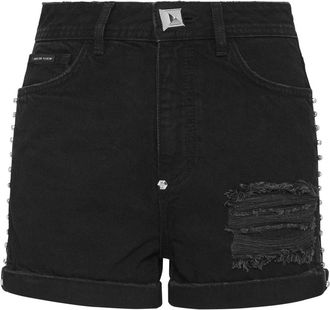 Philipp Plein Hot Pants Stones - Dames - Denim shorts - Zwart - W25 - Katoen - Korte Broeken