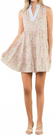 THML Clothing Sleeveless Flower Dress In Beige