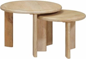 vidaXL Mesas De Caf&eacute; Nido 2 Pcs Negro Madera De Mango Maciza Vidaxl