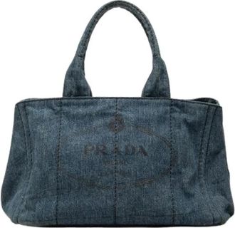 Prada Pre-owned Denim Satchel - Dames - Vintage Shopper - Blauw - ONE Size - Denim - Vintage
