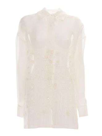 P.A.R.O.S.H. Sheer Silk Shirt With Floral Embroidery