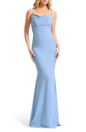 Dress The Population Eliana Cowl Neck Mermaid Gown in Sky at Nordstrom, Size Xx-Large
