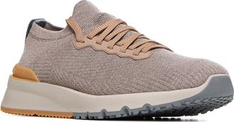 Brunello Cucinelli Mens Sneakers Wool Knit Beige Trainers