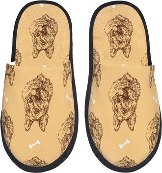 Generic Camping Slippers Shepherd Dog Print Slipper Plush Lined Sleepers Anti-Slip Sole Indoor Slipper For Autumn Travel Casual L