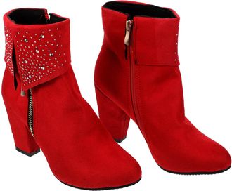 Generic Womens Red Wedding Short Boots with Chunky Heel and Rhinestones, Autumn Winter Chic Ankle Booties Size 37, High Heel Pumps for Bridal and Formal Occas