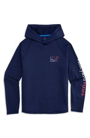 Vineyard Vines Burgee Whale Hooded Long Sleeve Performance T-Shirt in Nautical Navy at Nordstrom, Size Xx-Large