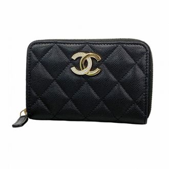 Chanel Black Champagne Champagne Gold Grained Calfskin Coin Purse/Coin Case (Pre-Owned)