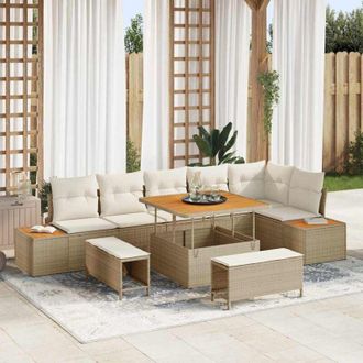 vidaXL Conjunto De Sof&aacute; De Jard&iacute;n Con Coj&iacute;n 9 Pcs Beige Polirat&aacute;n Vidaxl