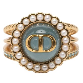 Dior Pre-owned Dior Gold Plated Resin Faux Pearl Strass CD Logo Ring Ladies QQJ6RD5QCFO95L92