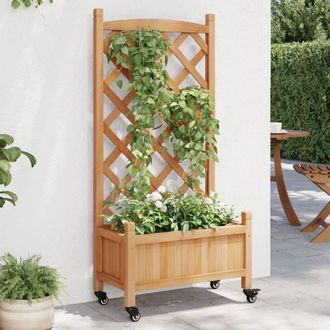 Berkfield Home Planter with Trellis & Wheels Brown Solid Wood Fir
