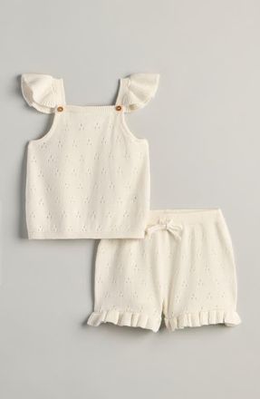 Nordstrom Cap Sleeve Sweater & Shorts Set in Ivory Egret at Nordstrom, Size 24M