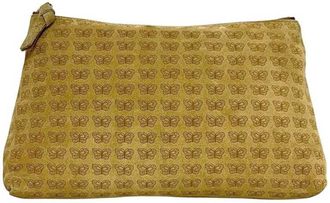 Bottega Veneta Beige Beige Gold Suede Clutch Bag Pouch (Pre-Owned)