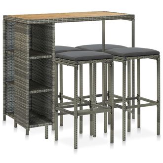 vidaXL Set De Bar Para Jard&iacute;n 5 Piezas Y Cojines Rat&aacute;n Sint&eacute;tico Gris Vidaxl
