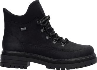 Rieker Casual Enkellaarsjes - Dames - Veterlaarzen - Zwart - 38 EU - Leer - Schoenen