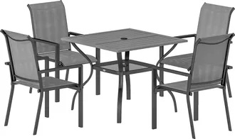 OUTSUNNY Set Da Esterno 5 Pezzi Con Tavolo E 4 Sedie Impilabili Grigio