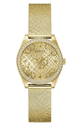 Guess Boa Crystal Bezel Goldtone Mesh Strap Watch, 32mm at Nordstrom