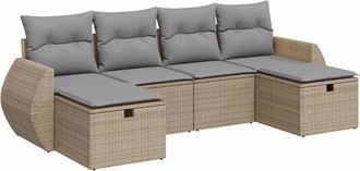 vidaXL Juego De Sof&aacute;s Jard&iacute;n Con Cojines 6 Pzas Rat&aacute;n Sint&eacute;tico Beige Vidaxl