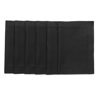 Solino Home Cotton Linen Hemstitch Placemats - Set of 6, 20 x 20 in Black at Nordstrom, Size Medium