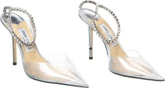 Jimmy Choo London Saeda 100 Glitter Plexi & Leather Pump (Authentic Pre-Loved)
