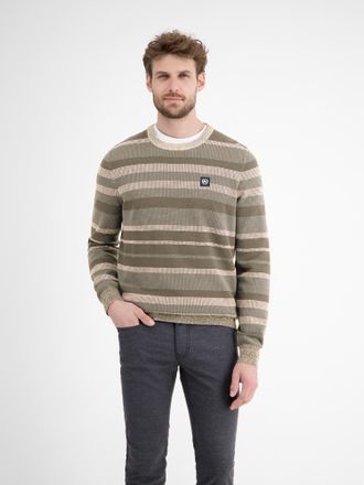 Lerros Strickpullover LERROS LERROS Gestreifter Strickpullover, Herren, Gr. XXL, beige (tender beige melange), 100% Baumwolle, Rundhals, Pullover Strickpullo