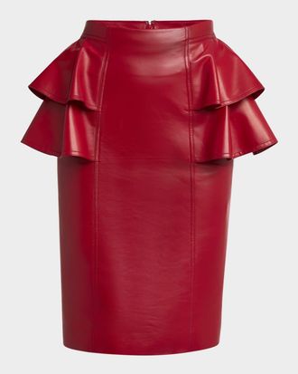 Valentino Garavani Ruffle Nappa Leather Pencil Skirt