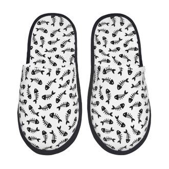 Generic Fluffy Slipper Fish Bone Print Breathable Spa Slippers Warm Portable Winter Slippers Indoor Guest L