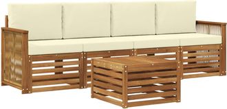 vidaXL Conjunto De Sof&aacute;s De Exterior 5 Uds. Natural Y Crema Vidaxl