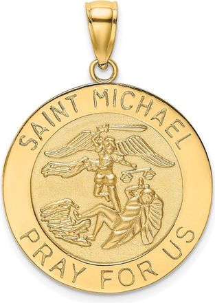 Diamond2Deal 14k Yellow Gold and Satin Large St. Michael Medal Round Pendant