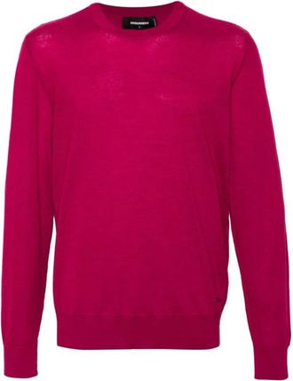 Dsquared2 Wool Crewneck Sweater - Heren - Ronde hals truien - Roze - S - Wol - Truien & Vesten