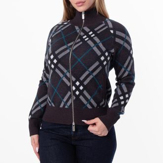 Burberry Check Wool Blend Track Jacket, Size Small