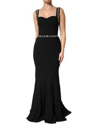 Dolce & Gabbana Womens Black Embellished Sheath Mermaidgown Dress 46+03+vi