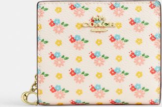 Coach Snap Wallet With Floral Print And Charm