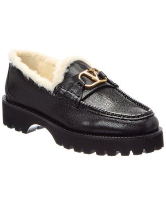 Valentino Vlogo Signature Leather & Shearling Loafer