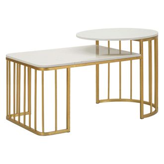 Dmora Mesa De Centro Fabara, Rectangular, Superficie Blanca, Estructura De Metal, 90x90x50h Cm Blanco M&aacute;rmol