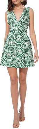 Adelyn Rae Maris Embroidered Sleeveless Cotton Fit & Flare Dress in Green/Cream at Nordstrom Rack, Size X-Large