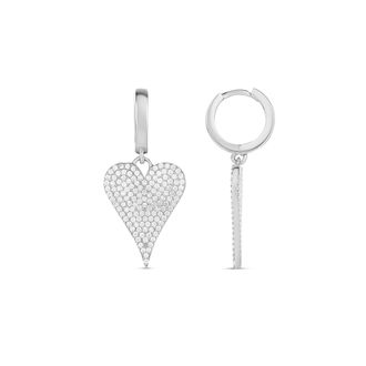 SHYMI Pav&eacute; Heart Drop Earrings -.925 Sterling Silver, 14K Gold-Plated, Dark Pink Cubic Zirconia Detailing, Day to Night