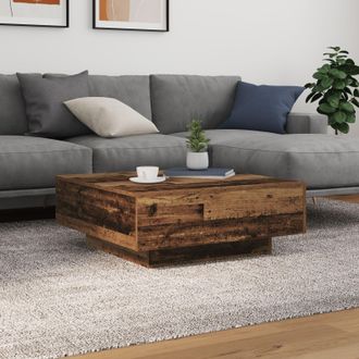 Berkfield Home Coffee Table with LED Lights Old Wood 80x80x31 cm in Brown | Size: 80 x 80 x 31 cm