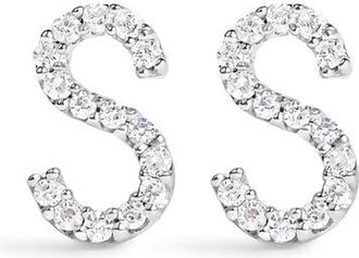 House of Brilliance 10K Gold 1/10 Cttw Diamond Initial A to Z Stud Earring in White Gold | S at Nordstrom