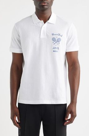 BOSS Member Embroidered Cotton Piqu&eacute; Polo in White at Nordstrom, Size Xx-Large