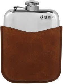 Oliver Brown 6oz Hip Flask With Pouch - Brown