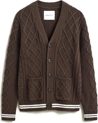 GANT Wolmix Kabelgebreide Vest - Heren - Vesten - Bruin - M - Wol - Truien & Vesten