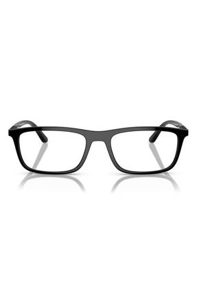 Emporio Armani 55mm Rectangular Glasses in Shiny Black /Clear at Nordstrom
