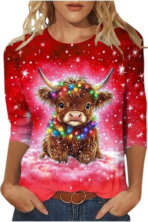 Generic Christmas Jumpers for Women Funny Christmas Sweatshirt Women, 3D Snowman Print, Round Neck 3/4 Sleeve Oversized, Funny Animal Graphic Holiday Ladies X