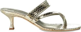Manolo Blahnik 50 mm Susaperf sandalen met slangen-effect - Goud